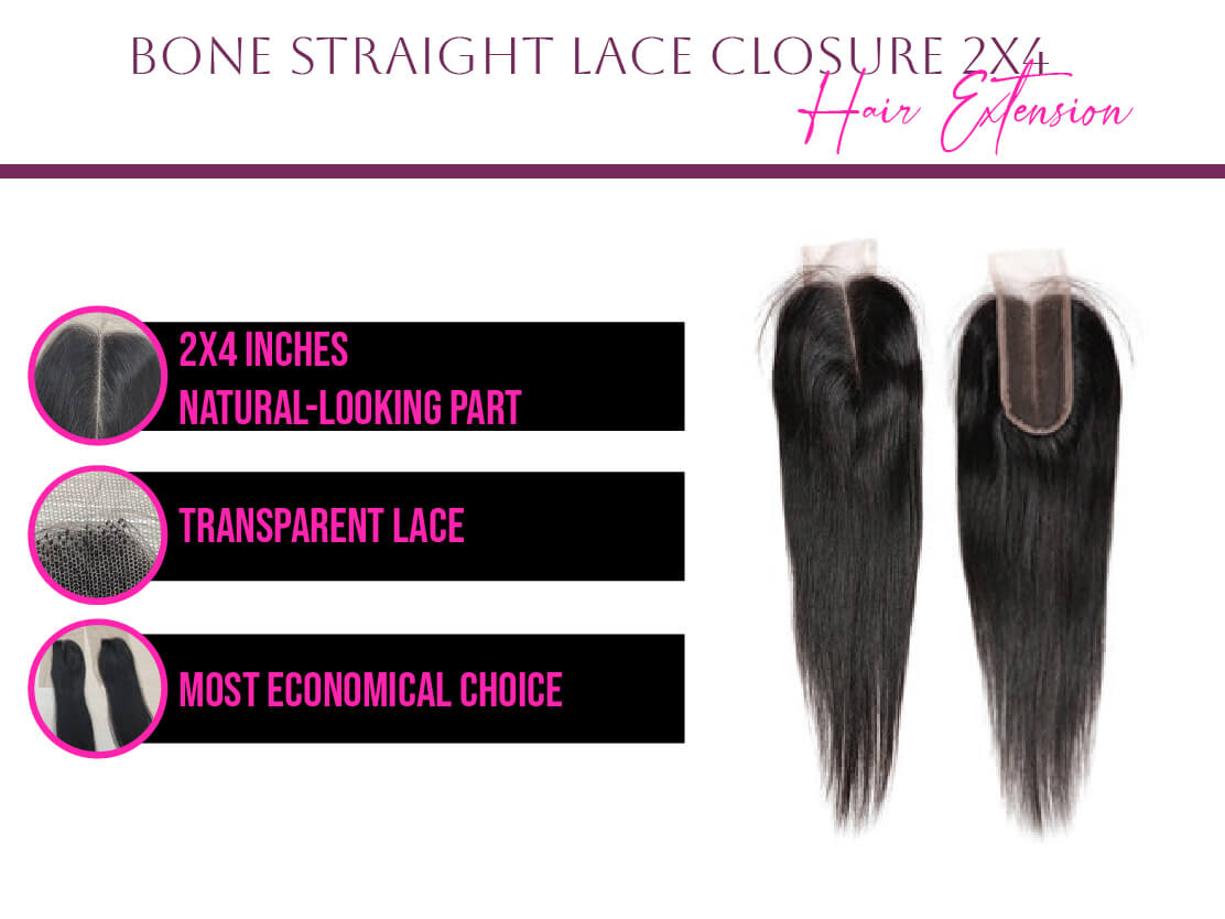 Natural Black Bone Straight Lace Closure 2x4