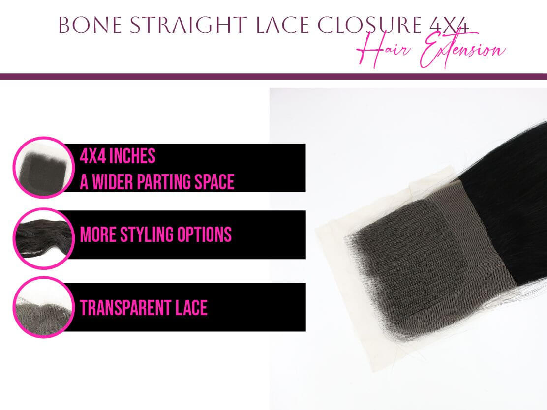 Natural Black Bone Straight Lace Closure 4x4