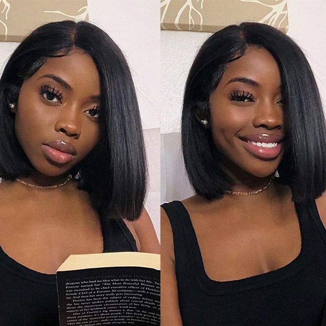 Sleek short bob for 10 inches bone straight hair