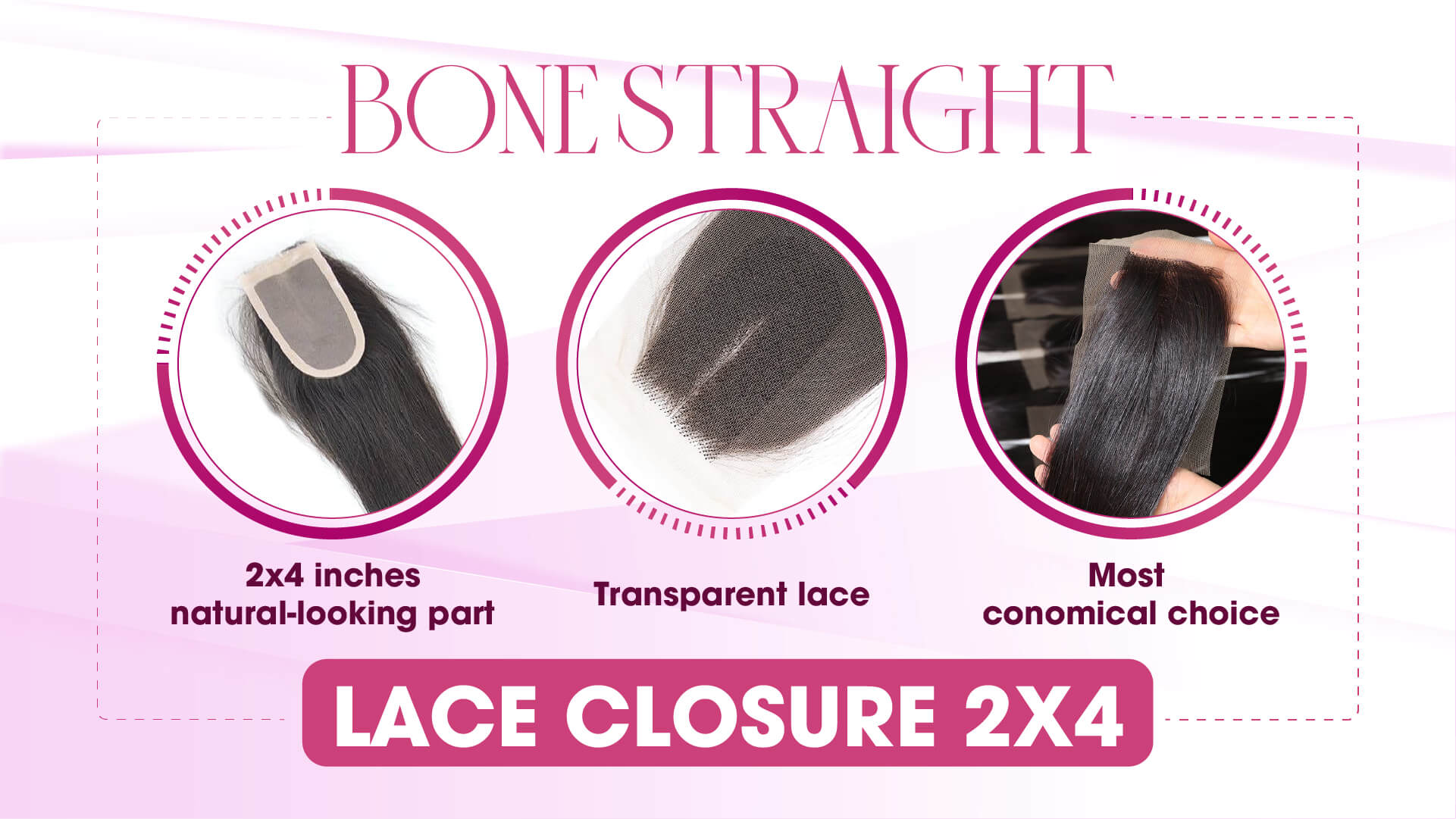 Natural Black Bone Straight Lace Closure 2x4