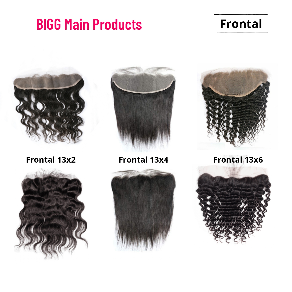 BigG Frontal has 3 main sizes: 13x2 frontal, 13x4 frontal, 13x6 frontal