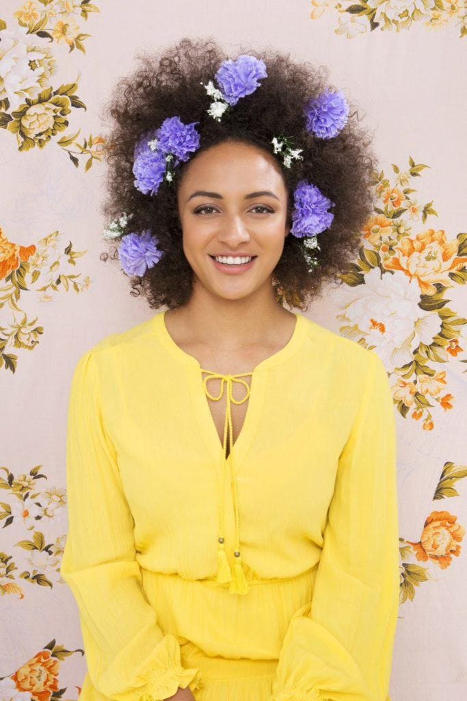 Afro hair with flowers