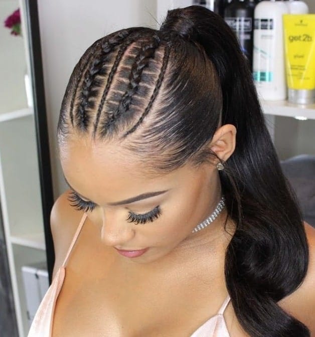 High ponytail with braids at the front 