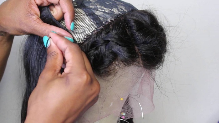 How to make frontal wig Step 2: Sew down the lace frontal