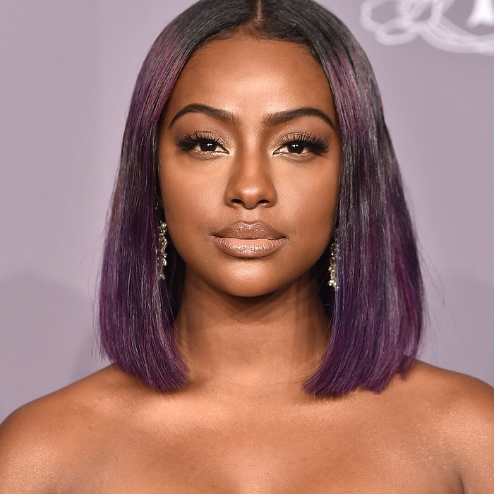 Shoulder-length purple hair