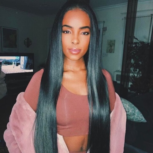 Sleek bone straight weave hairstyle