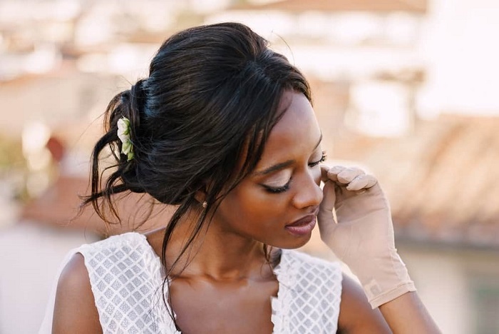 Teased updo with weave 