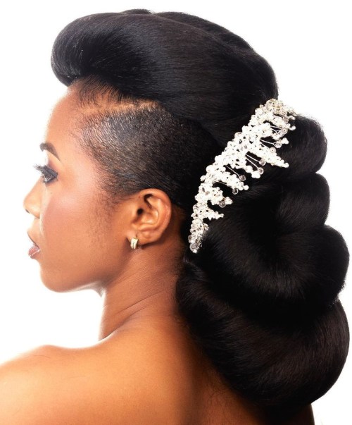 pompadour hairdo with a double chignon